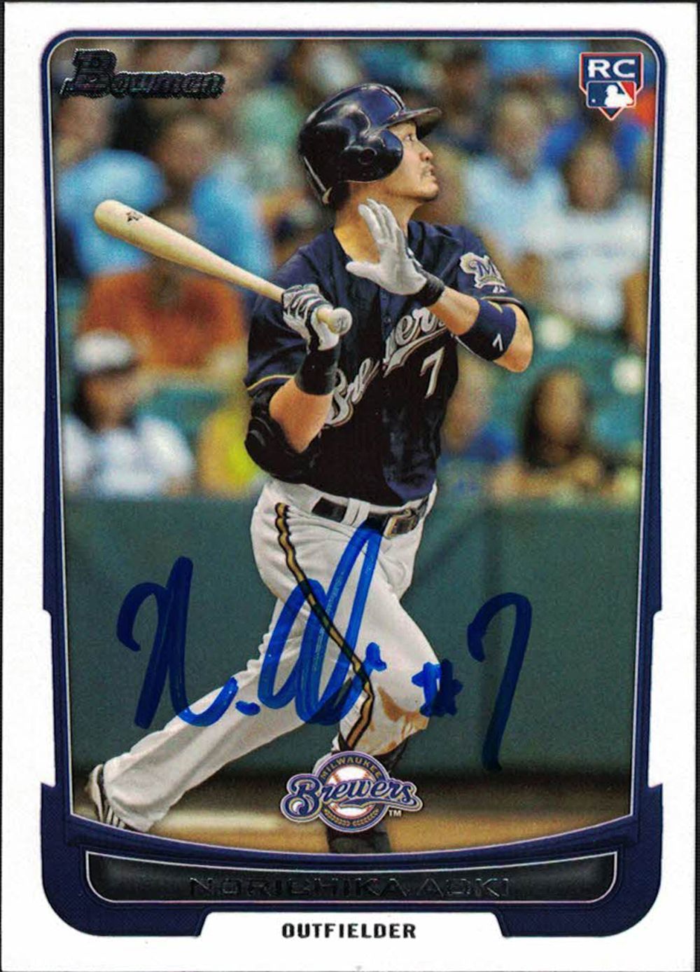 Norichika Aoki Autographed Milwaukee Brewers 2012 Bowman Rookie Card