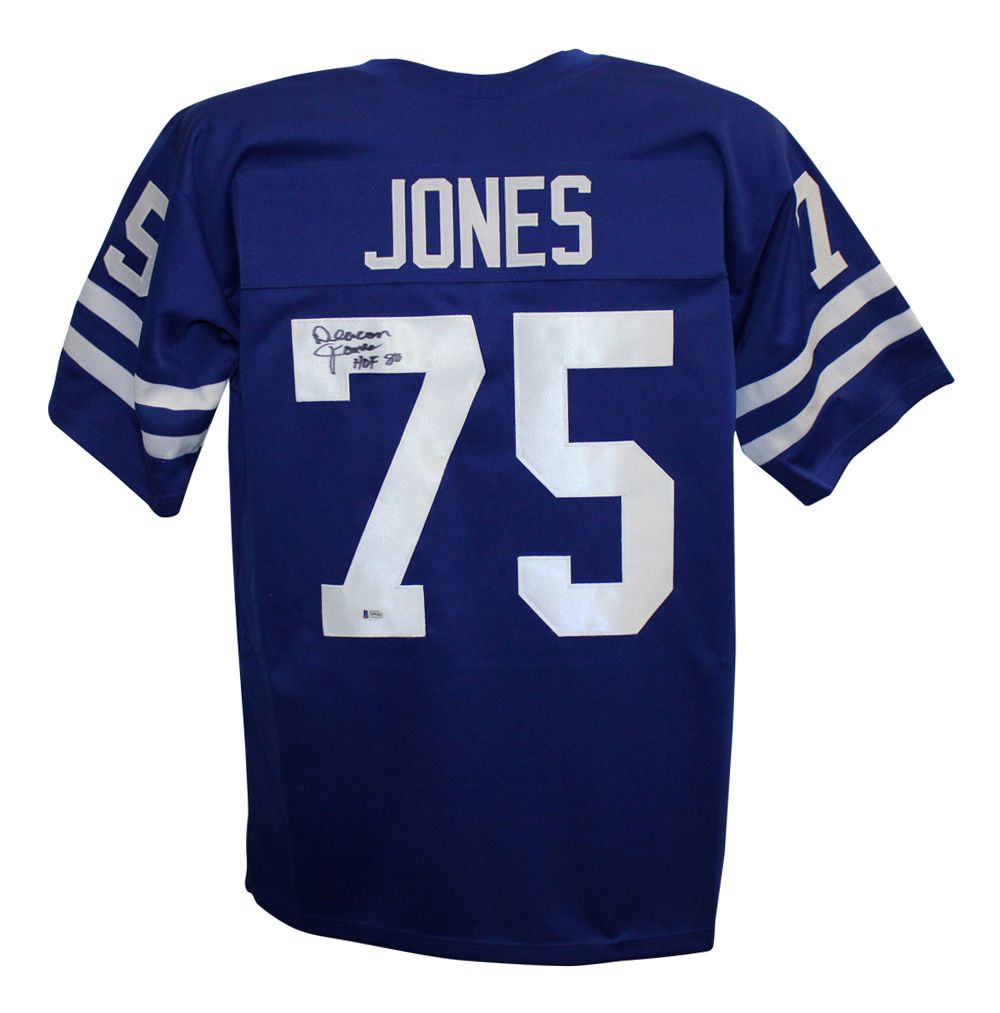 Deacon Jones Autographed/Signed Pro Style Blue XL Jersey HOF BAS