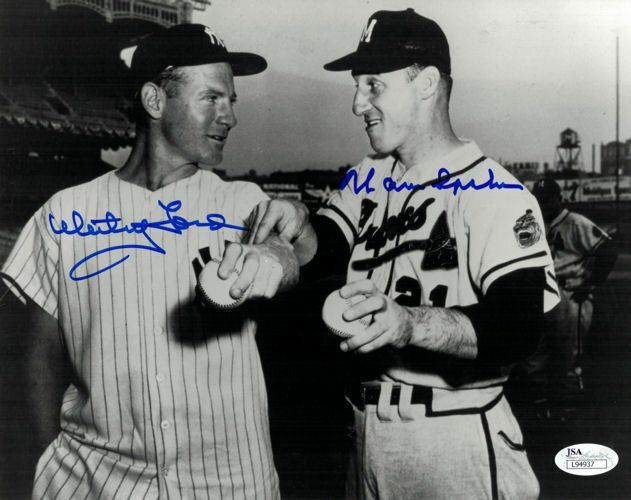 Whitey Ford &amp; Warren Spahn Autographed New York Yankees/Atlanta Braves 8x10 Photo JSA