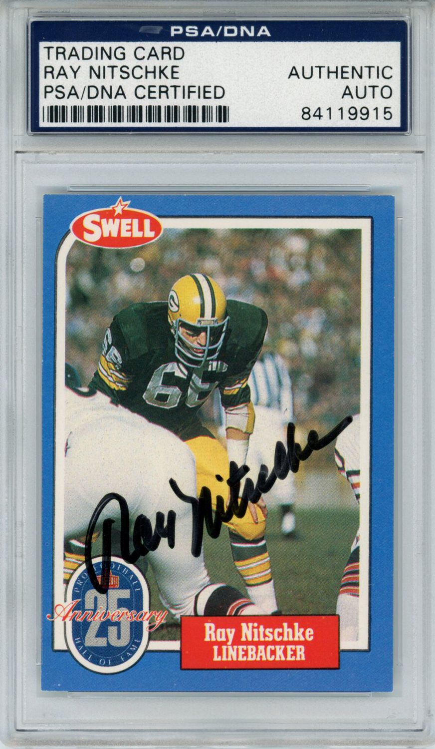 Ray Nitschke Autographed/Signed 1988 Swell #92 Trading Card PSA Slab