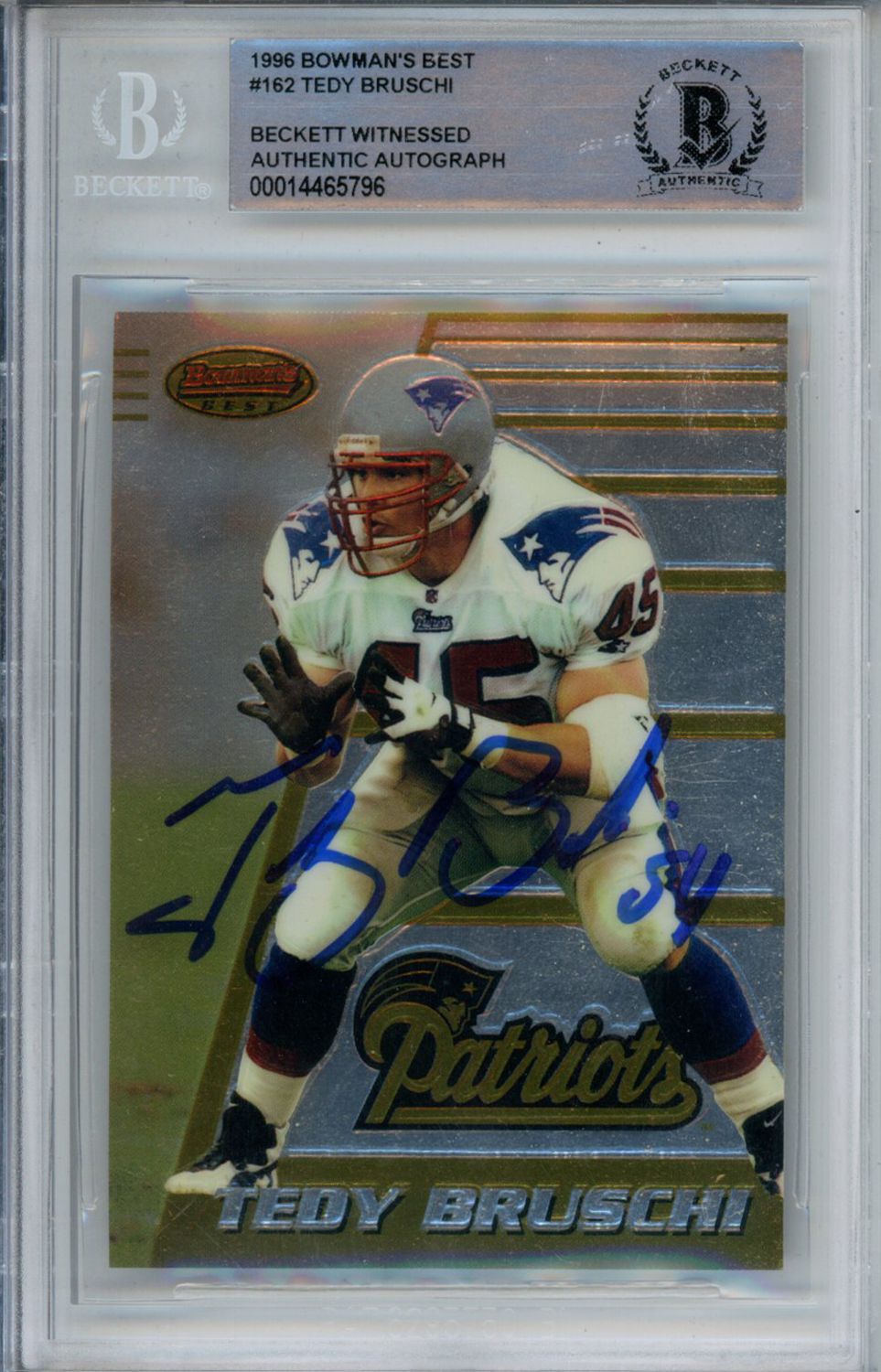 Tedy Bruschi Signed 1996 Bowman&#39;s Best #162 Rookie Card Beckett Slab