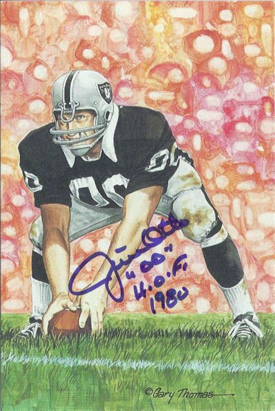 Jim Otto Autographed Oakland Raiders Goal Line Art in blue w/HOF 1980