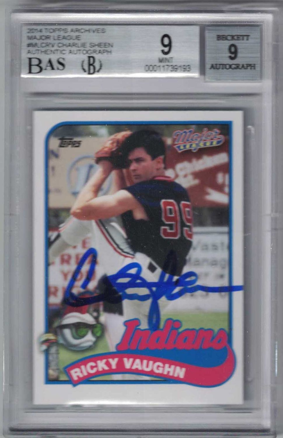 Charlie Sheen Signed Major League 2014 Topps Archives BGS 9 BAS 10 Slab