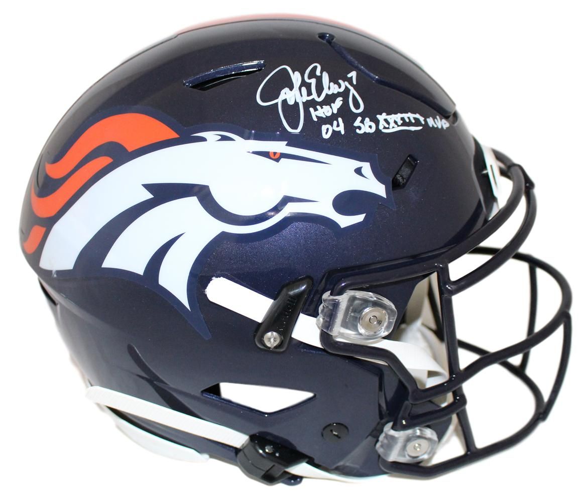 John Elway Signed Denver Broncos Authentic Speed Flex Helmet 2 Insc BAS
