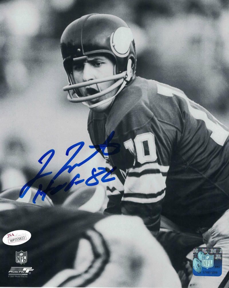 Fran Tarkenton Autographed Minnesota Vikings 8x10 Photo B&amp;W JSA