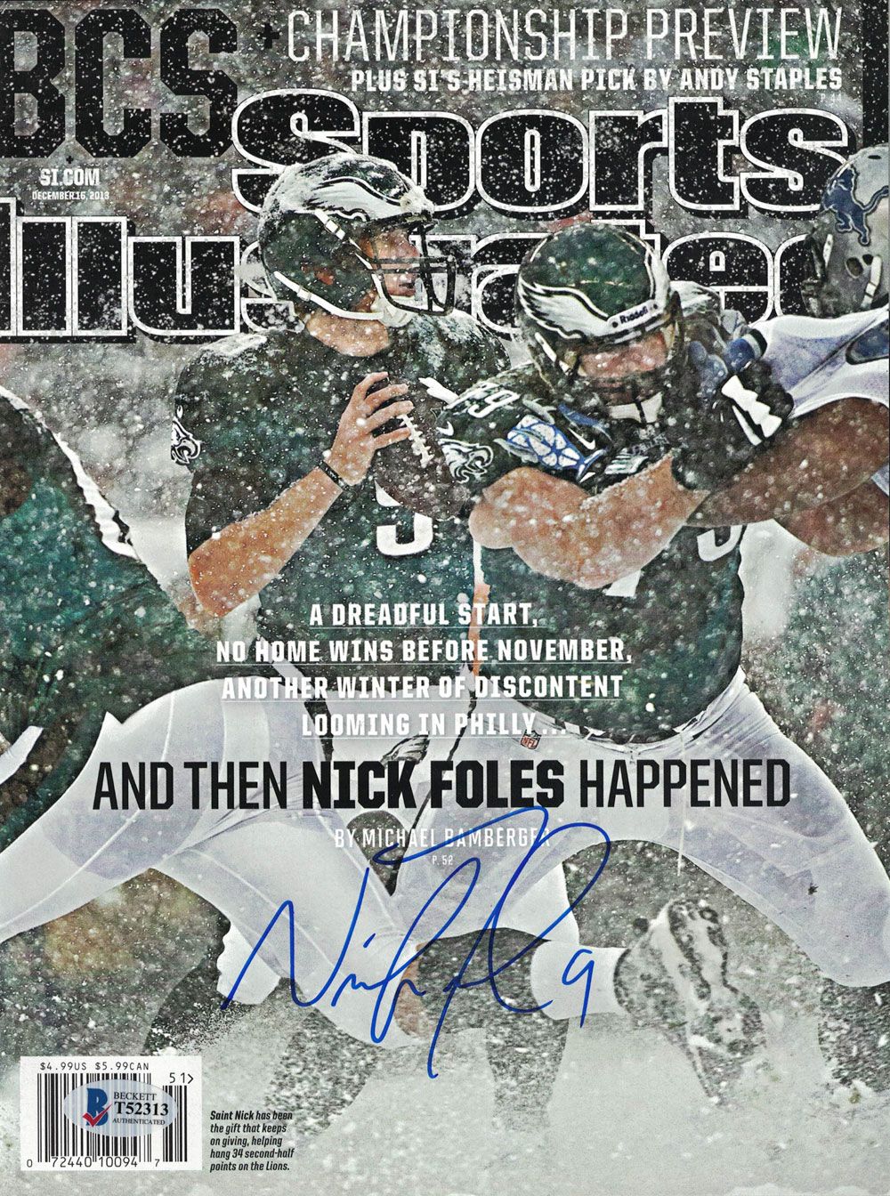Nick Foles Signed Philadelphia Eagles 2013 Sports Illustrated Magazine BAS