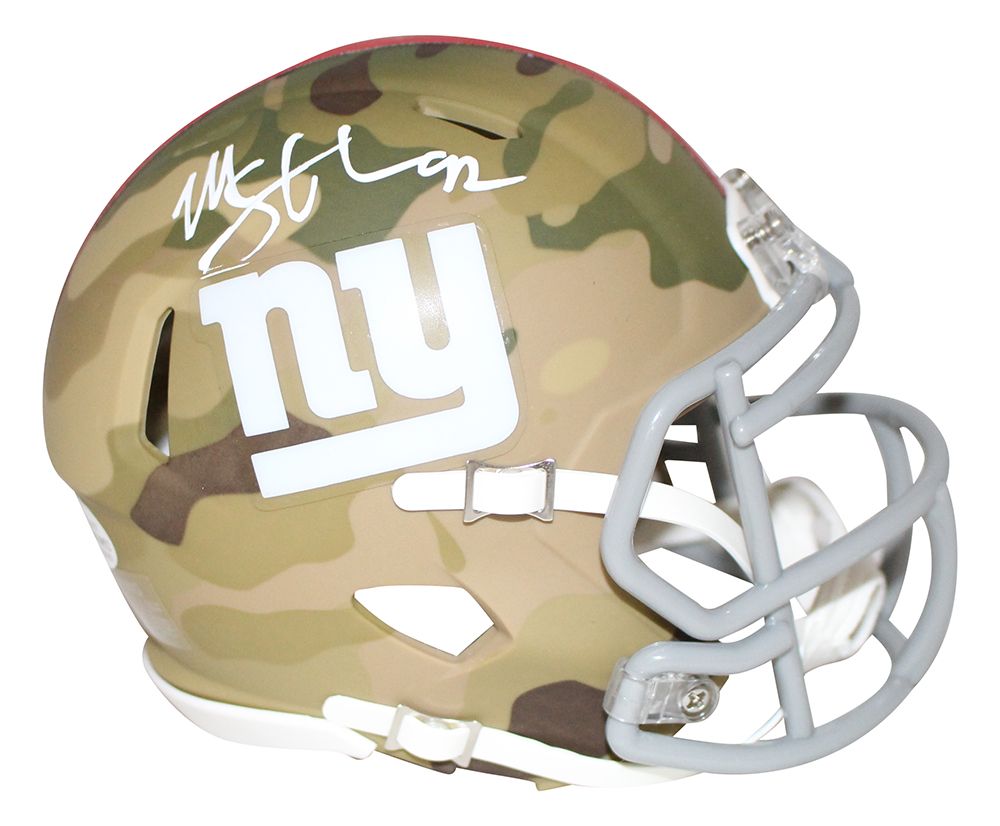 Michael Strahan Autographed New York Giants Camo Mini Helmet BAS