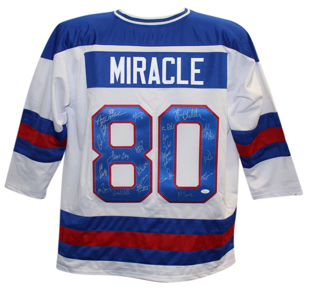 1980 USA Hockey Team Autographed/Signed White XL Jersey 20 Sigs JSA