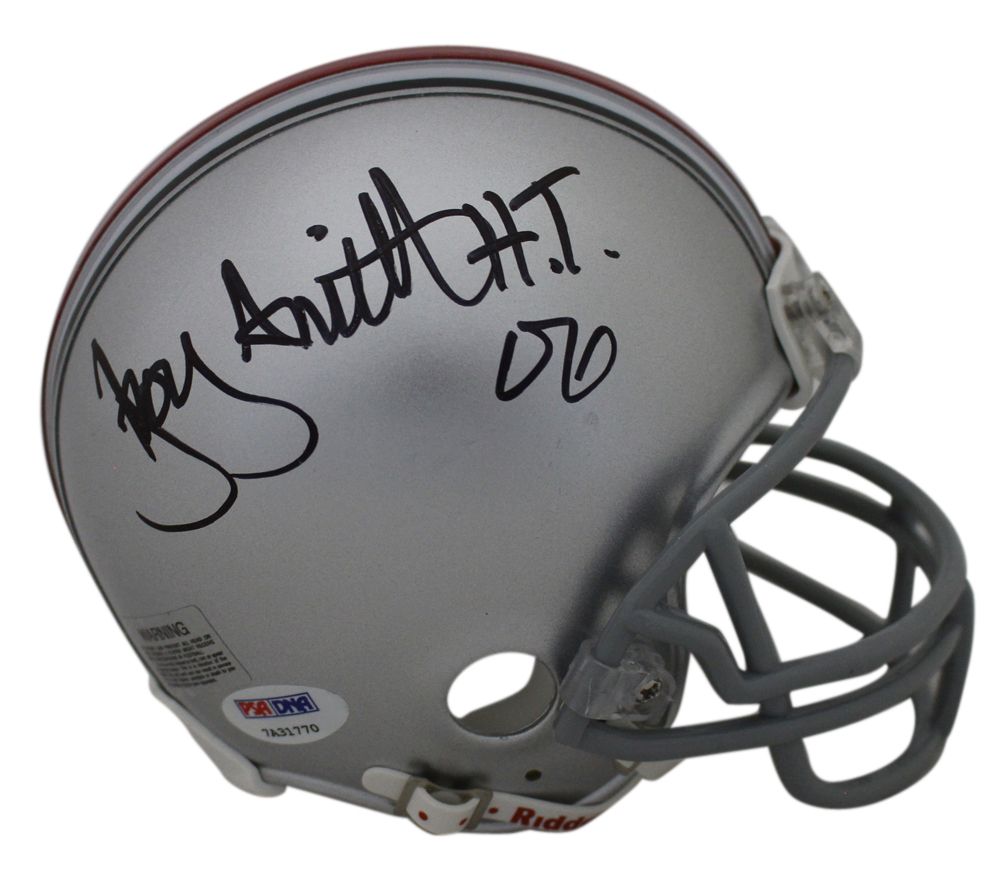 Troy Smith Autographed/Signed Ohio State Buckeyes Mini Helmet Heisman PSA