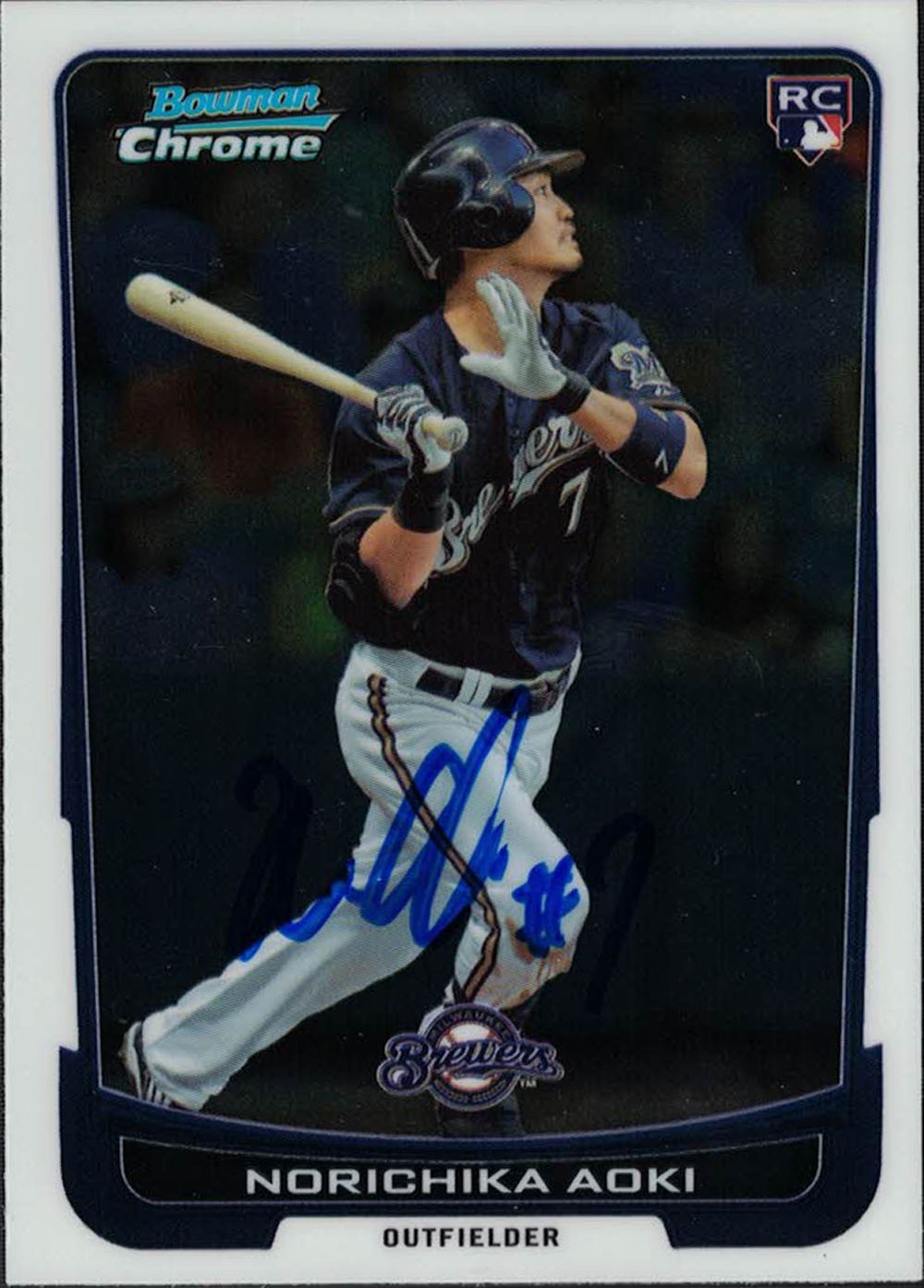 Norichika Aoki Signed Milwaukee Brewers 2012 Bowman Chrome Rookie Card