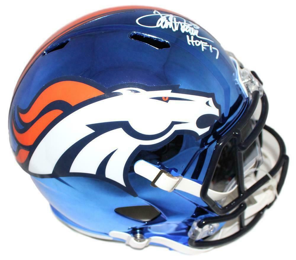 Terrell Davis Autographed Denver Broncos Chrome Replica Helmet HOF Radtke