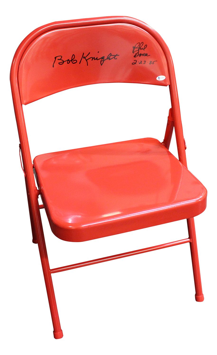 Bob Knight &amp; Phil Bova Autographed Indiana Hoosiers Red Folding Chair BAS