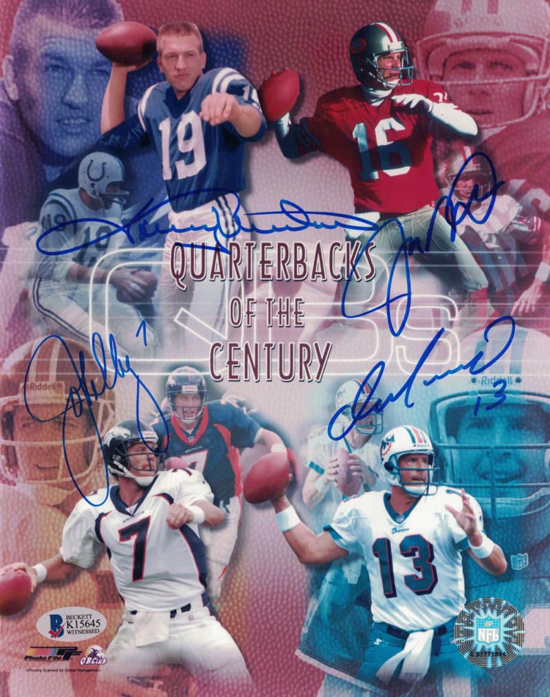 Quarterbacks of Century Autographed 8x10 Photo Unitas Elway Montana Marino BAS