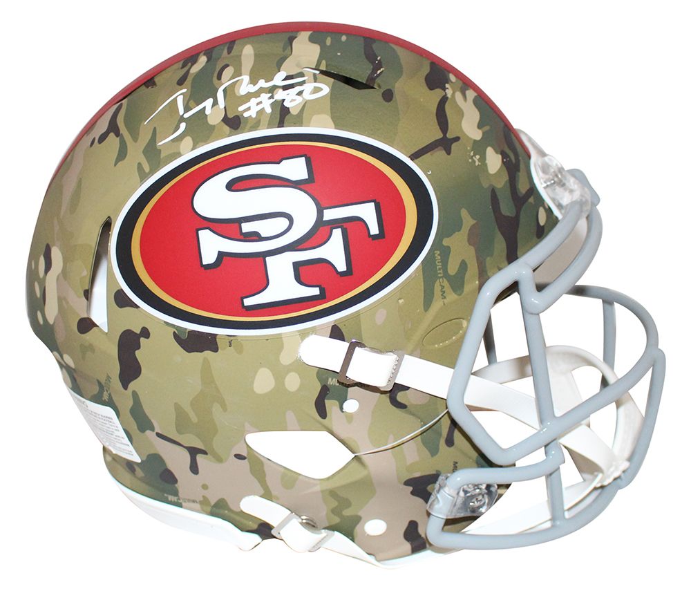 Jerry Rice Autographed San Francisco 49ers Authentic Camo Helmet BAS