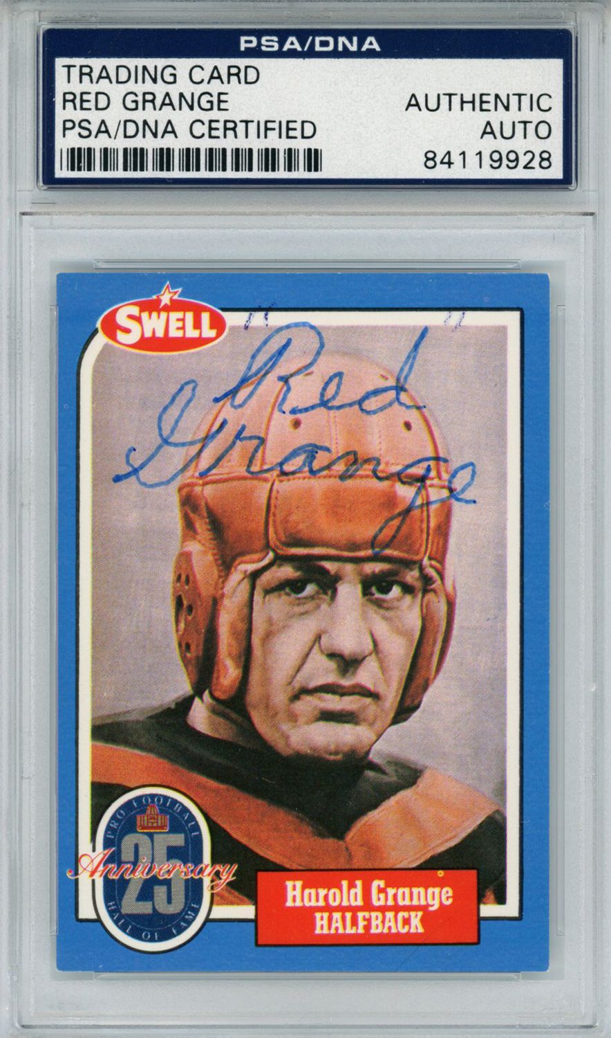 Red Grange Autographed/Signed 1988 Swell #42 Trading Card PSA Slab