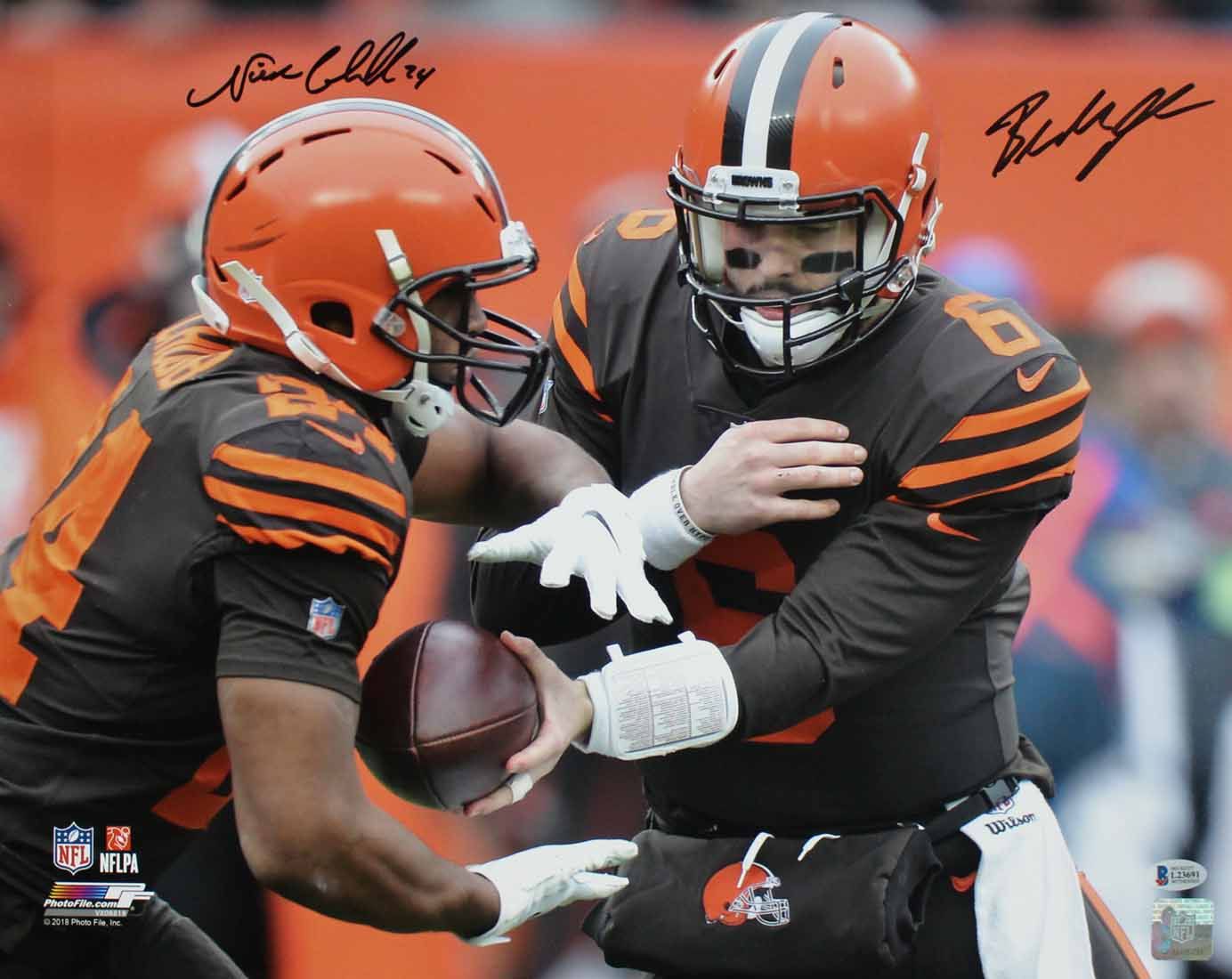 Baker Mayfield &amp; Nick Chubb Signed Cleveland Browns 16x20 Photo BAS