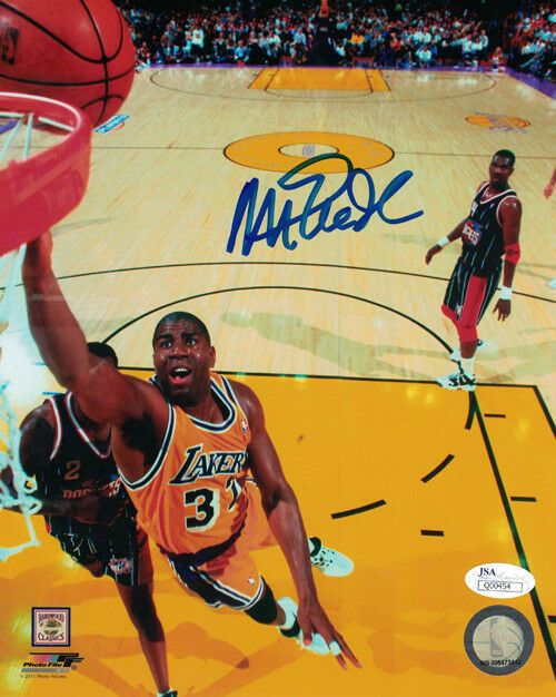 Magic Johnson Autographed Los Angeles Lakers 8x10 Photo (Lay Up vs Rockets)