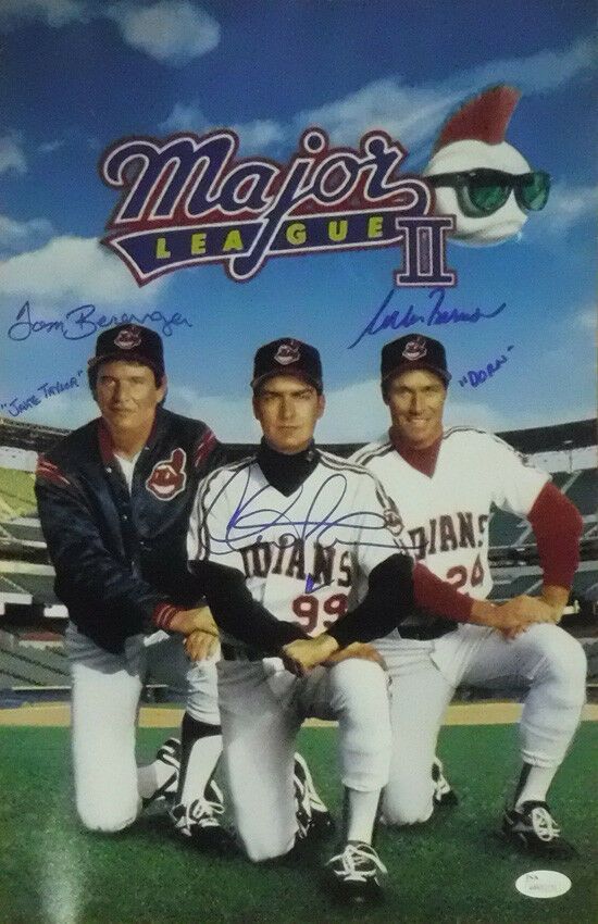Sheen, Berenger &amp; Bernsen Autographed Major League 12x18 Photo JSA