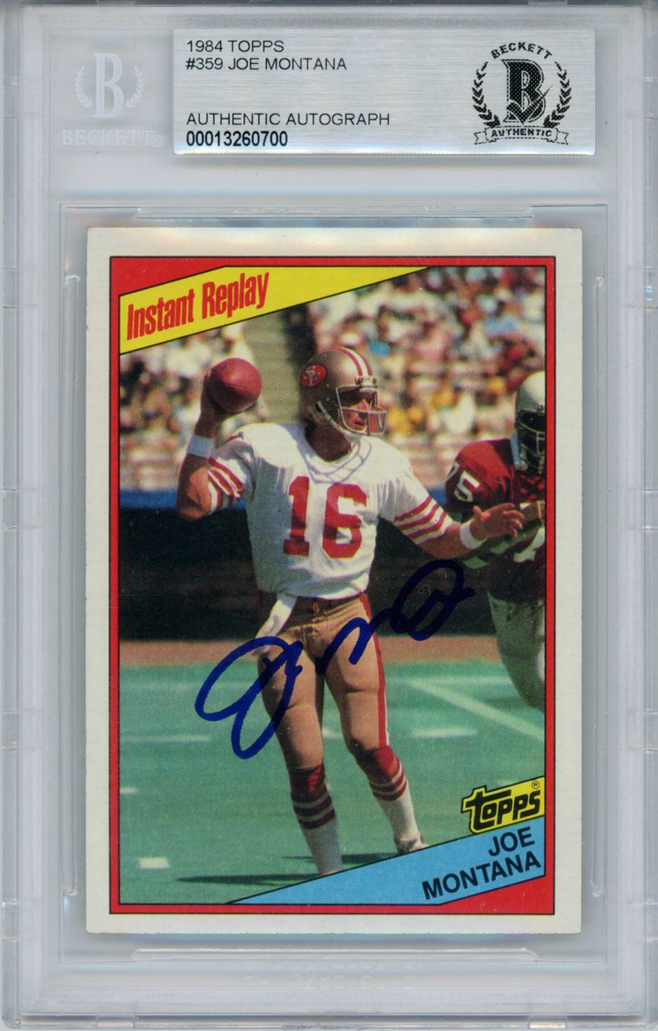 Joe Montana Signed 1988 Topps Instant Replay #359 Trading Card BAS Slab