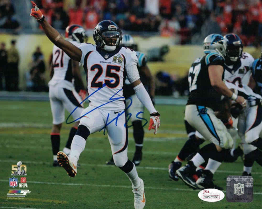 Chris Harris Jr Autographed Denver Broncos 8x10 Photo (SB 50 White) JSA