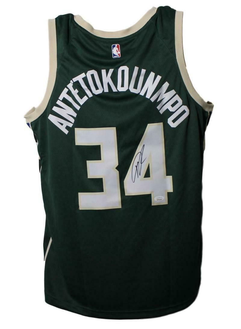 Giannis Antetokoumpo Autographed Milwaukee Bucks Nike 52 Green Jersey JSA