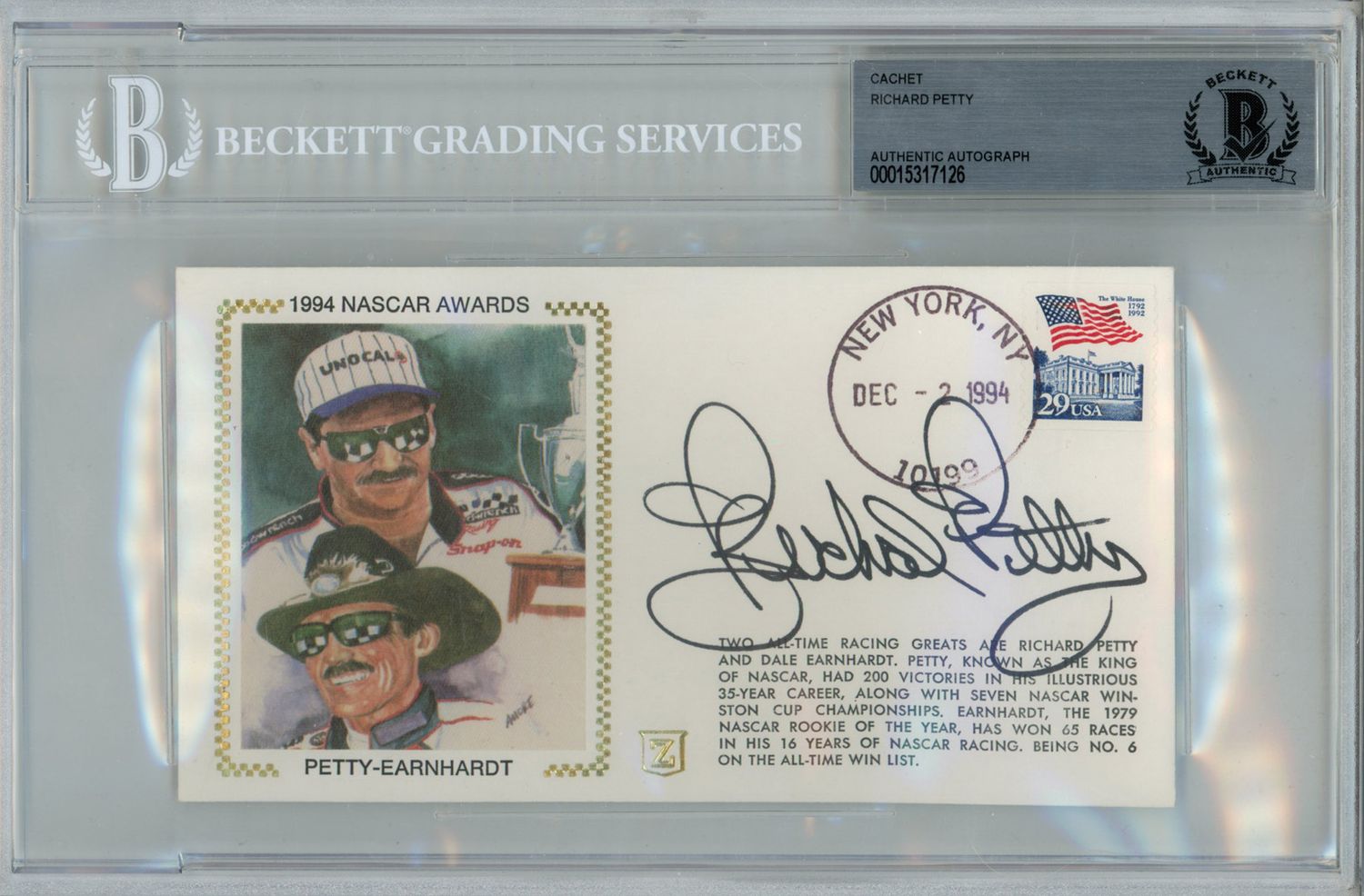Richard Petty Signed December 2, 1994 NASCAR Cachet PSA Slab