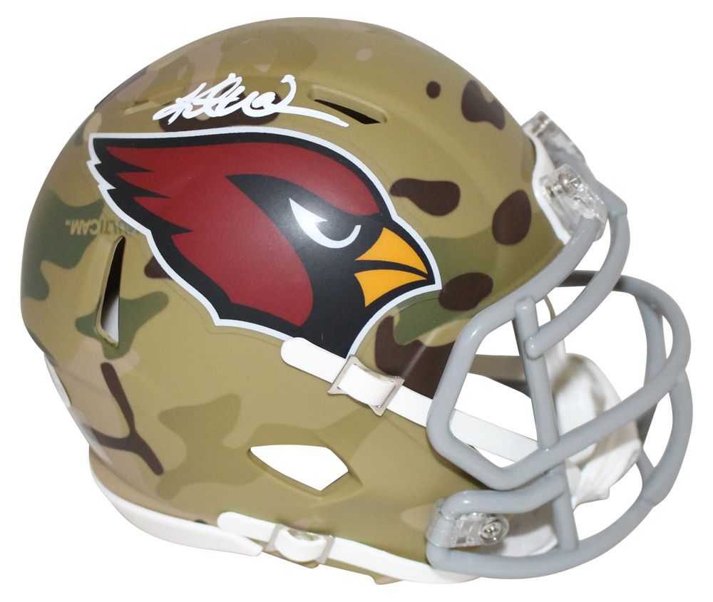 Kurt Warner Autograped/Signed Arizona Cardinals Camo Mini Helmet BAS