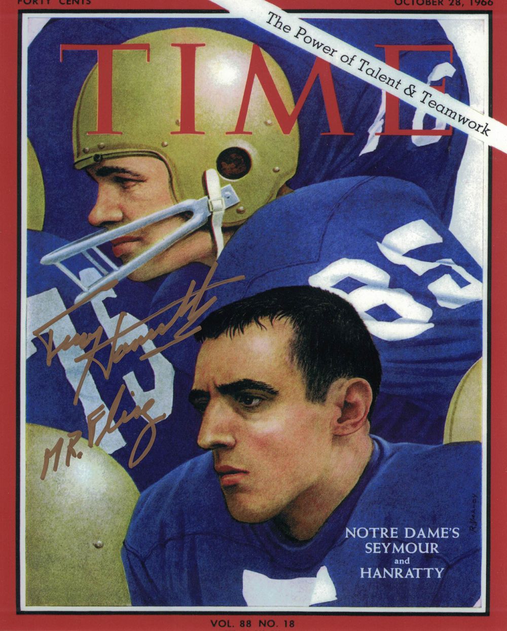 Terry Hanratty Autographed Notre Dame Fighting Irish Time 8x10 Photo