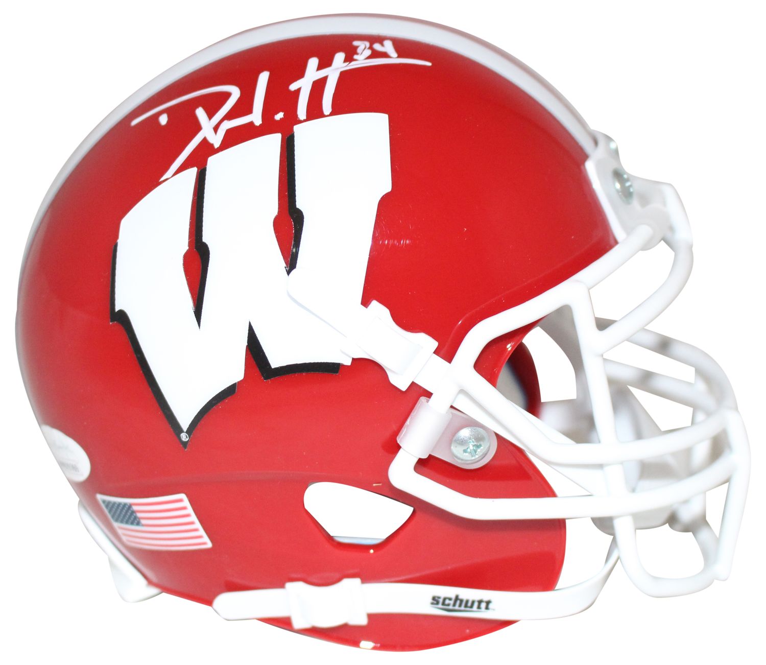 Derek Watt Autographed Wisconsin Badgers Red Schutt Mini Helmet JSA