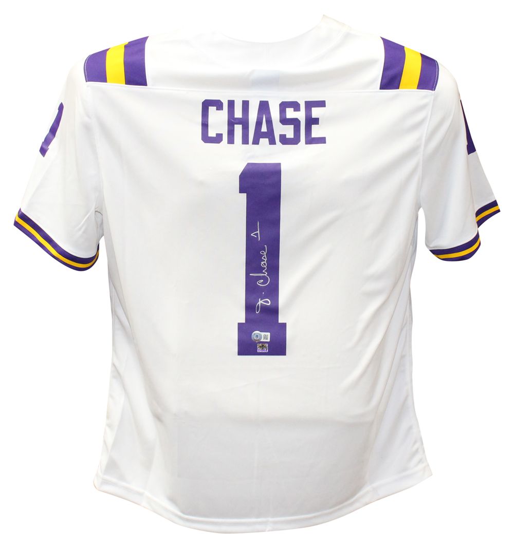 Ja&#39;Marr Chase Autographed/Signed LSU Tigers Nike White L Jersey BAS