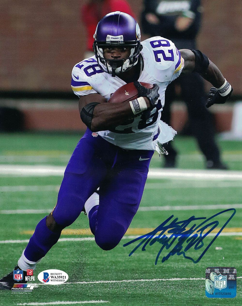 Adrian Peterson Autographed/Signed Minnesota Vikings 8x10 Photo BAS PF