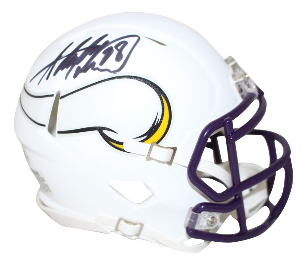 Adrian Peterson Autographed Minnesota Vikings Flat White Mini Helmet BAS