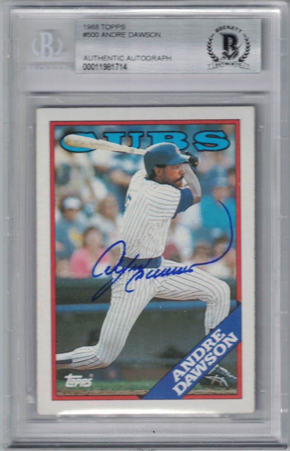 Andre Dawson Autographed Chicago Cubs 1988 Topps #500 Trading Card BAS