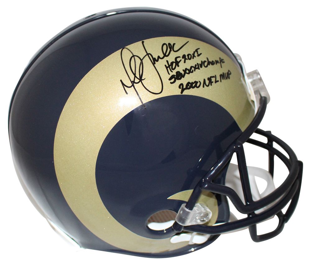 Marshall Faulk Autographed St Louis Rams Proline Helmet 3 Insc BAS