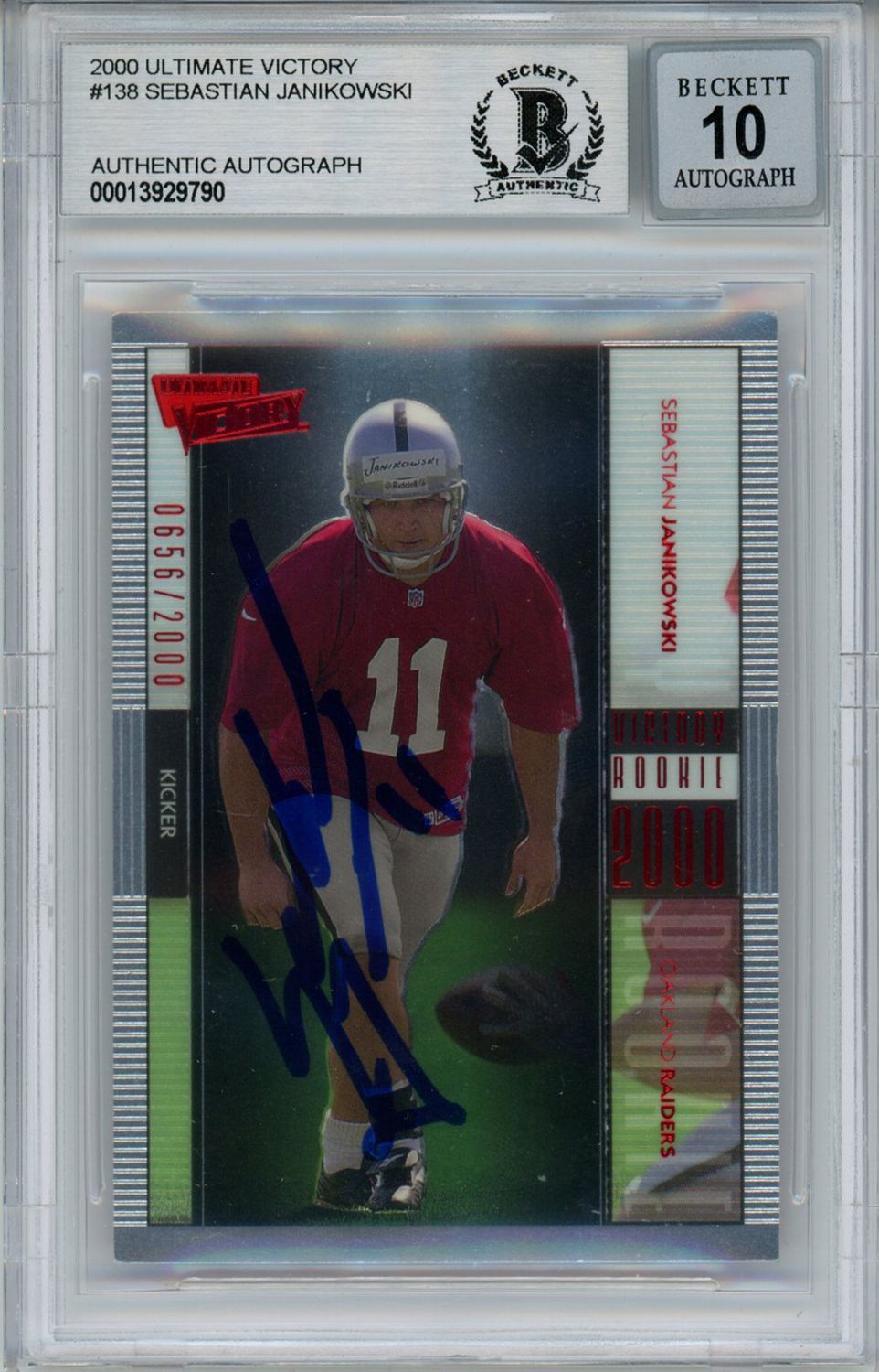 Sebastian Janikowski Signed 2000 Ultimate Victory #138 RC Card BAS 10 Slab