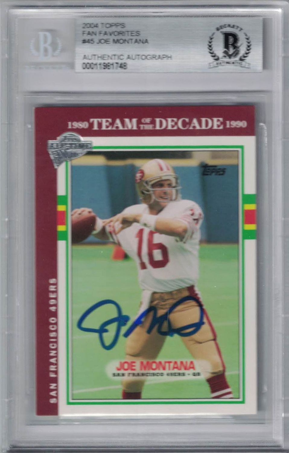 Joe Montana Signed San Francisco 49ers 2004 Topps Fan Favorites Card BAS