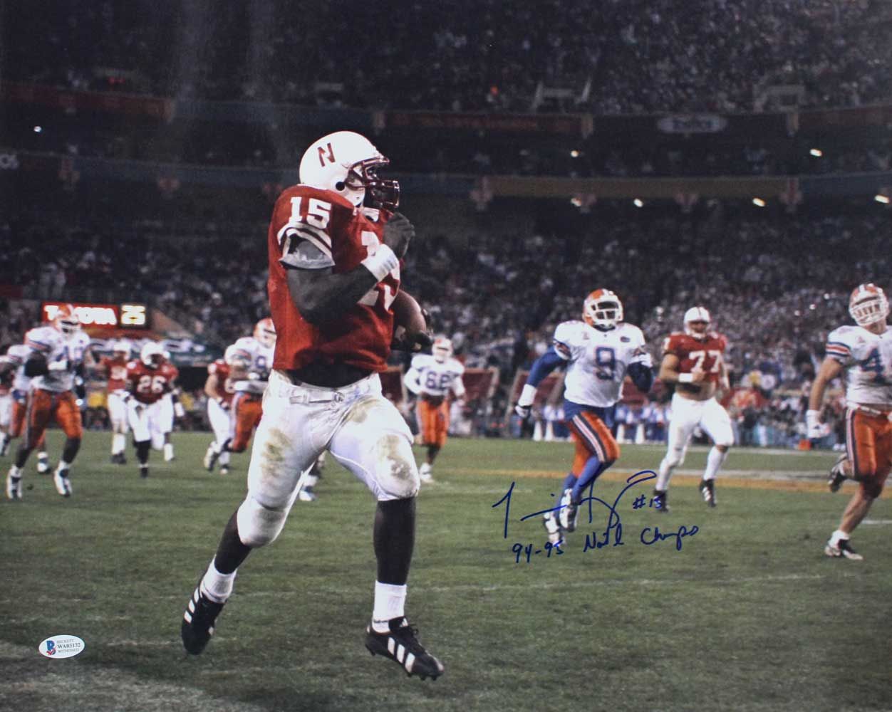 Tommie Frazier Signed Nebraska Cornhuskers 16x20 Photo 94/95 Champs BAS