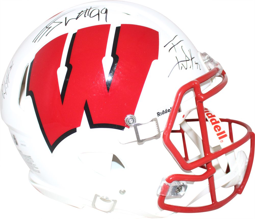 JJ Watt TJ Watt &amp; Derek Watt Signed Wisconsin Badgers Authentic Helmet JSA