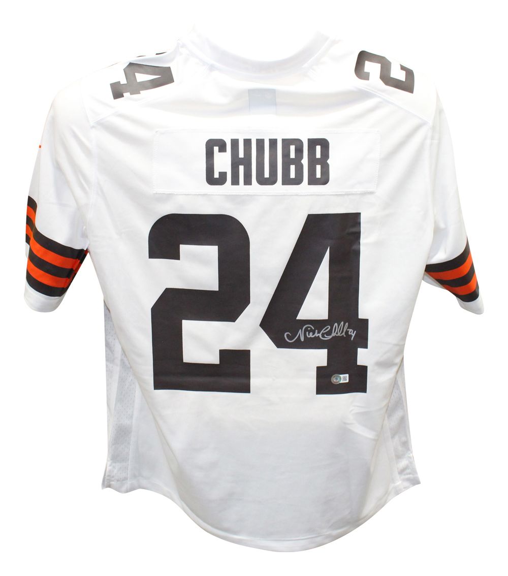 Nick Chubb Signed Cleveland Brown Nike White Sz XL Jersey Beckett