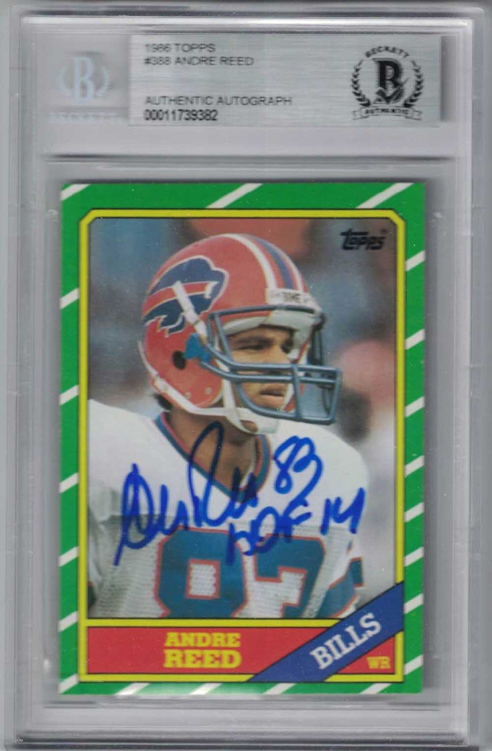 Andre Reed Autographed Buffalo Bills 1986 Topps #386 Card HOF BAS Slab