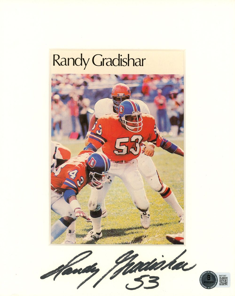 Randy Gradishar Signed Denver Broncos Matted Mini Poster 30/50 BAS 45010