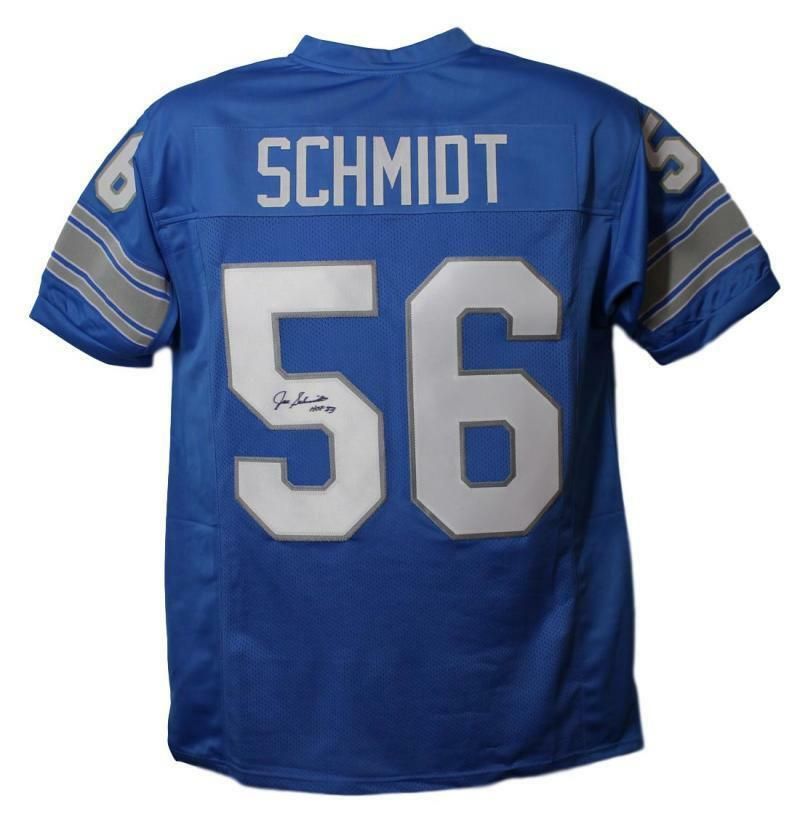 Joe Schmidt Autographed Detroit Lions Blue XL Jersey HOF