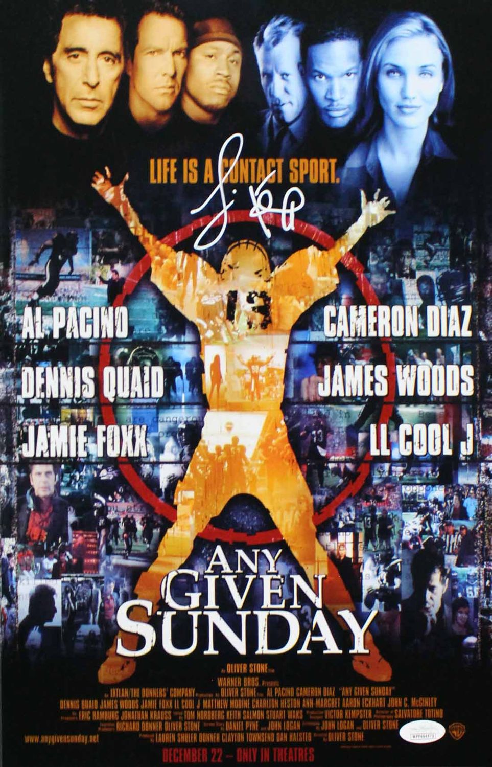 Jamie Foxx Signed Any Given Sunday Miami Sharks 11x17 Movie Poster JSA