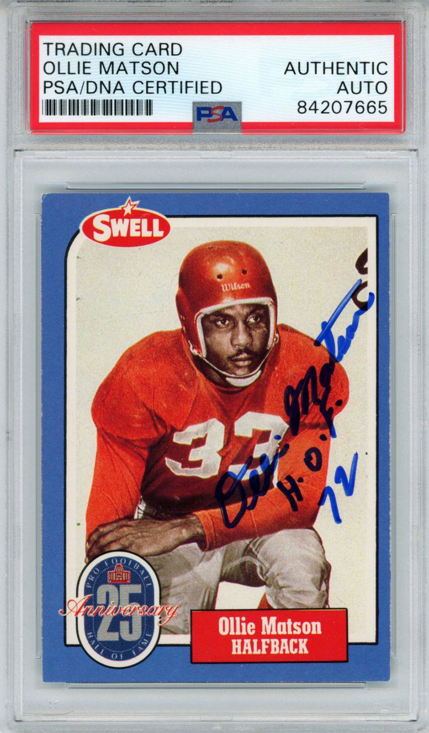 Ollie Matson Autographed/Signed 1988 Swell #77 Trading Card PSA Slab