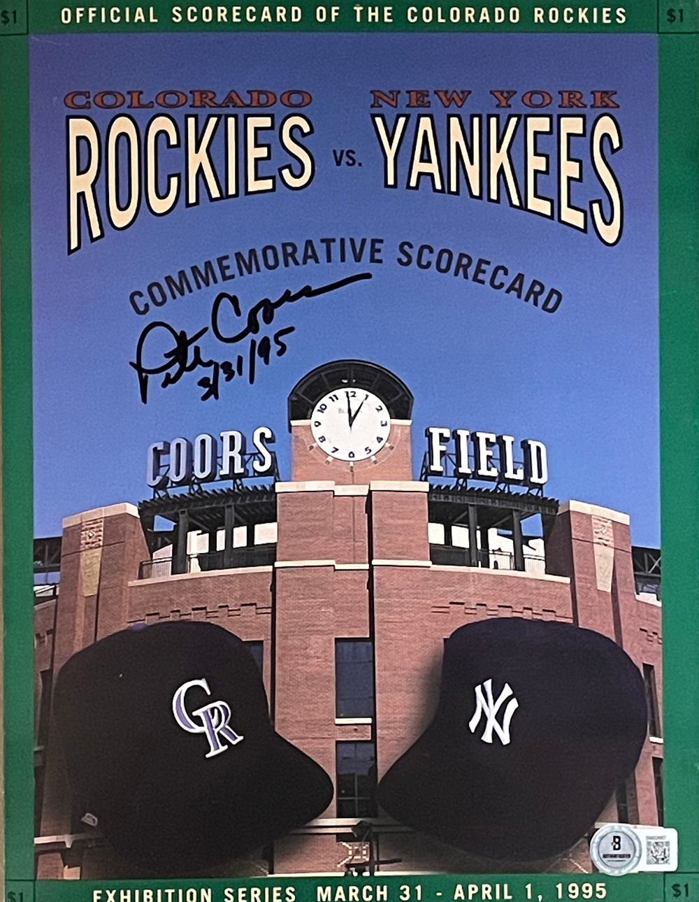 Pete Coors Signed 1995 Scorecard Rockies vs Yankees Beckett 45025