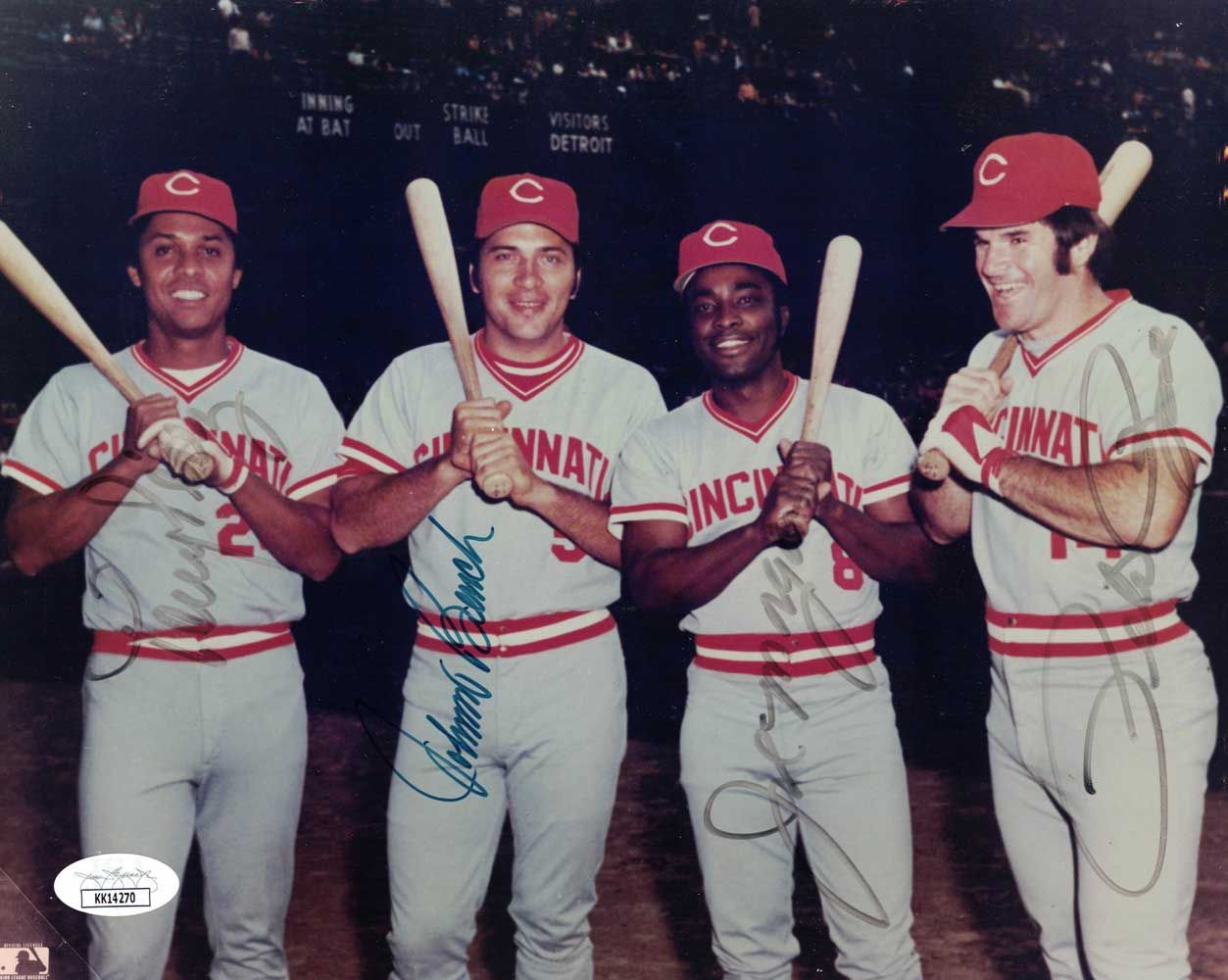 Big Red Machine Autographed Cincinnati Reds 8x10 Photo Rose Morgan JSA