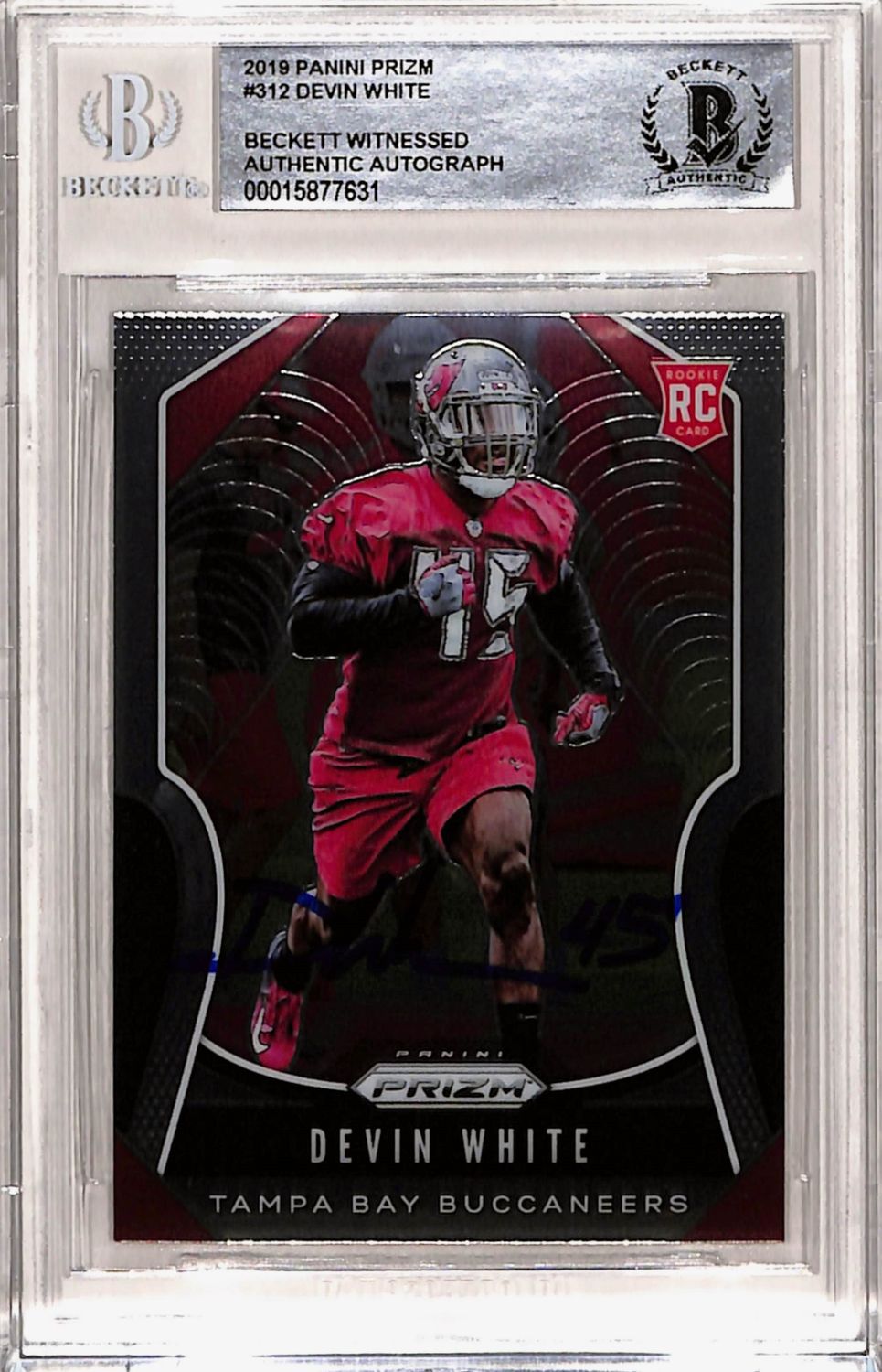 Devin White Signed 2019 Panini Prizm #312 Trading Card Slab Beckett 40582