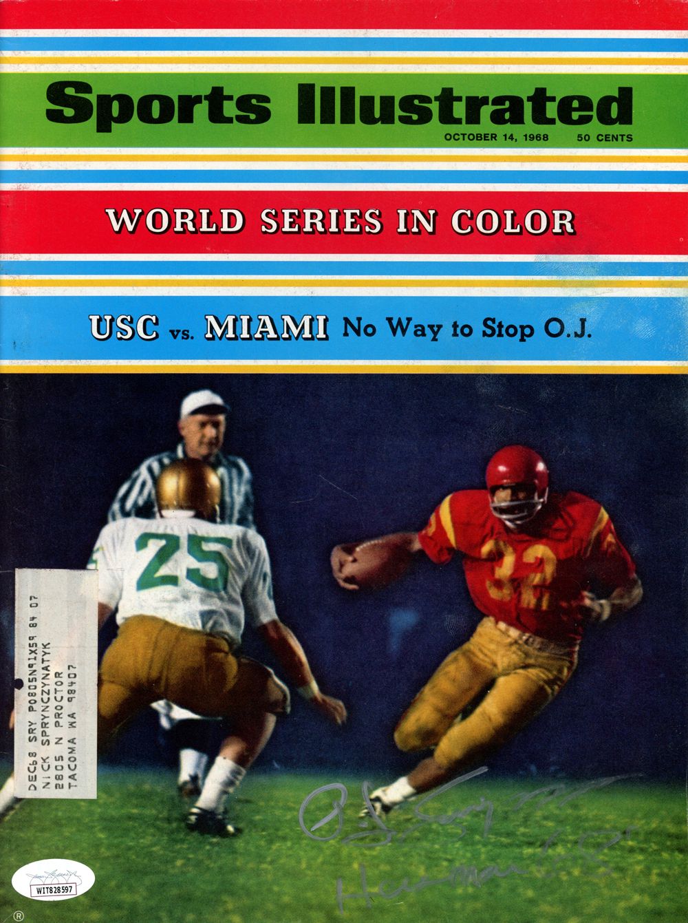 O.J. Simpson Signed Sports Illustrated Magazine 10/14/1968 Heisman JSA