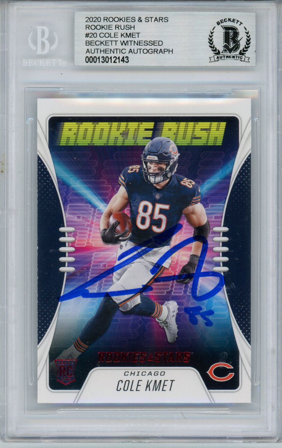 Cole Kmet Signed 2020 Rookies &amp; Stars Rookie Rush #20 Rookie Card BAS Slab