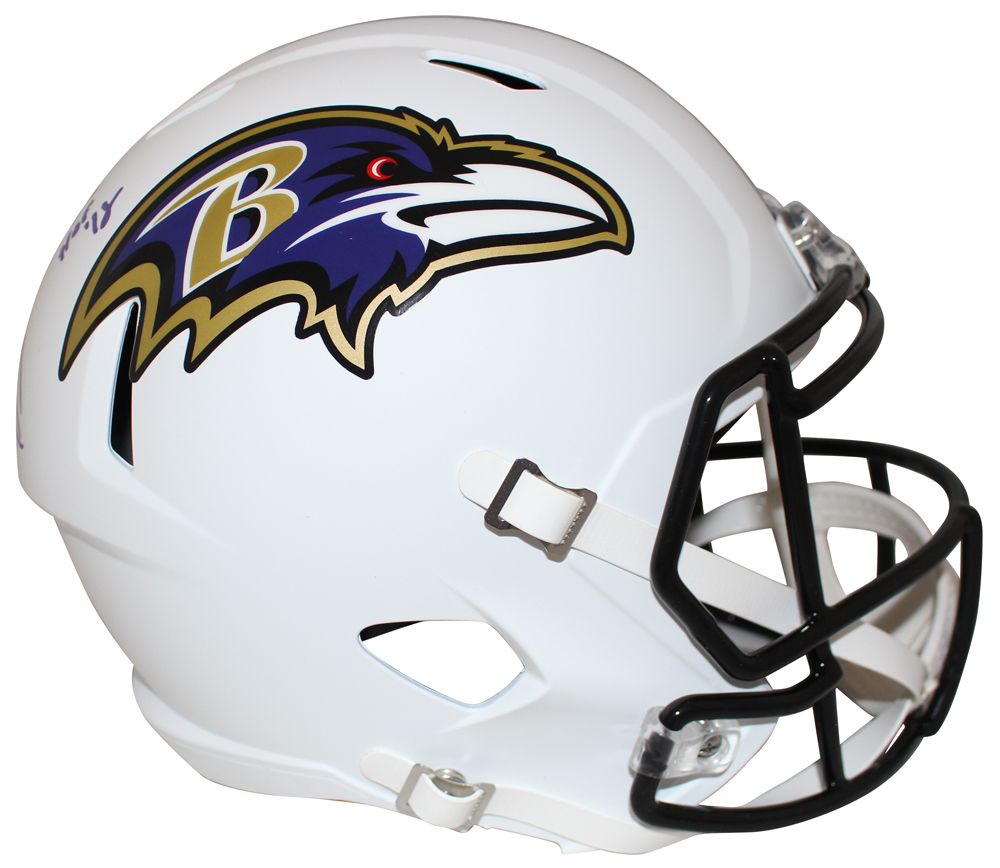 Ray Lewis Autographed Baltimore Ravens F/S Flat White Helmet HOF BAS